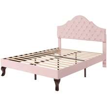 Upholstered Bed 140*200 With Slatted Base And Headboard, Upholstered Bed With Height-Adjustable Headboard, For Adults And Teenagers, Wooden Slats, Easy Assembly, Velvet, Pink - Pink - View 11