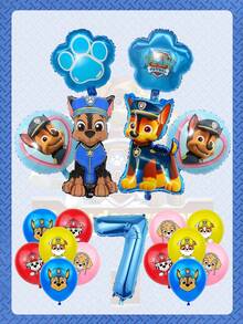 Paw Patrol Themed Party Balloons, Two Types Of Dog Aluminum Foil Balloons And Four Colors Of Dog Head Print Latex Balloons, 32-Inch Blue Digital Balloon Set, Party And Gathering, Wedding Decoration And Setting, Newborn Shower Decoration And Setting, Christmas Decoration Balloons - Blue - View 14