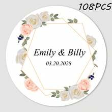 24/35/70/108 piezas Pegatinas redondas personalizadas con sus nombres y fecha para bodas, invitaciones, cajas de regalo, etiquetas de papel, adhesivas, multifuncionales, duraderas, ornamentales, reutilizables, exquisitas, elegantes, de alta calidad, coloridas, modernas, personalizadas, únicas - Multicolor - Ver 16