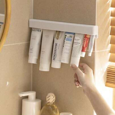 半件装壁挂式牙膏架 - 多功能节省空间浴室收纳架，多层设计，塑料材质，易于组装，适用于浴室收纳，壁挂式设计 | 浴室收纳整理 | 紧凑型收纳架