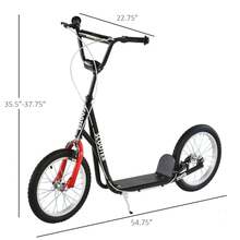 aosom Youth Scooter Street Kick Scooter For Teens Kids Ride On Toy W/ 16'' Inflatable Wheel Dual Brakes For 5+ Year Old Black - Black - View 4