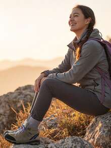 Women Hiking Boots Waterproof Suede Ankle Boots Lace-Up Slip-Resistant Outdoor Trekking Camping Trail Hiking Boot Shoes - 杏色 - 查看 2