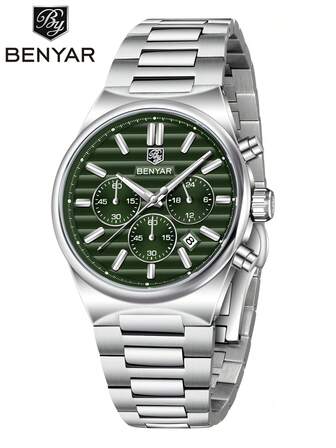 BENYAR Herrklocka BY5214 Roséguld Casual Sport LD53 Kronograf Quartz Rostfritt Stålarmband Blå Grön Svart Herrklocka