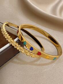 优雅简约心形手镯 金色细手镯 女士可叠戴不锈钢手镯 万圣节圣诞节派对套装 珠宝礼品