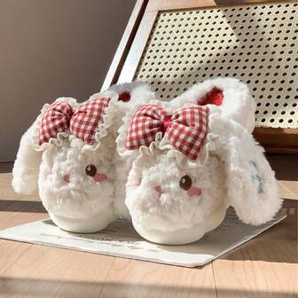 New Cute Plush Indoor Slippers, Adorable Big Ear Rabbit Design, Warm Thermal Lined, Comfortable & Non-Slip Plush Slippers For Home, Students