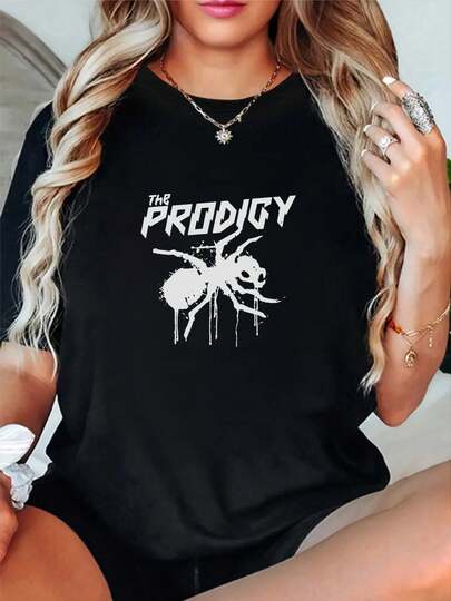 100% Cotton The Prodigy Spider Design On Black Round Neck Short Sleeve T-Shirt Women's Men's Graphic Tee