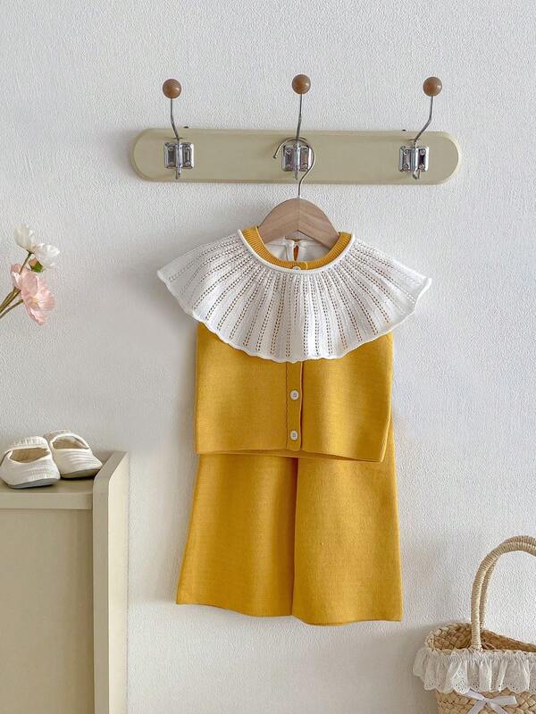 3 قطع طقم كنزة صوفية محبوكة للفتيات للخريف، يشمل الكارديجان والصدرية والبنطلون، فضفاض وعصري