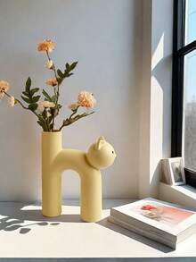 1 قطعة إناء زهور سيراميك أنيق بشكل قطة، إناء زخرفي للغرفة، الرف، طاولة الطعام، زخرفة راتنجية، هدية عيد الميلاد، ديكور الغرفة