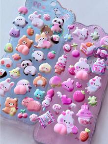3D Butt-Shaped Stickers, Cute Bear & Rabbit Designs, Children's Gift, Squeeze Toy, Stress Relief, DIY Phone Case Decor