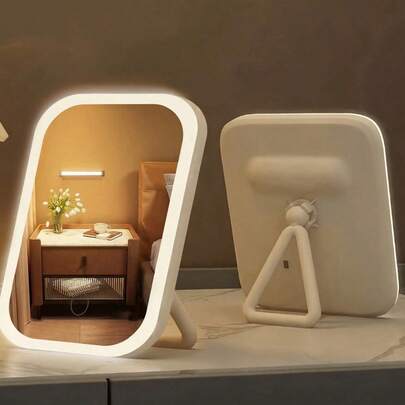 LED 化妆镜，带灯梳妆镜，3 种灯光模式照明化妆镜，可充电和触摸控制，可折叠化妆镜，触摸控制，便携式支架和可折叠化妆镜，带灯旅行化妆镜，带灯梳妆镜，便携式 LED 化妆镜，送给女性/母亲/男性的礼物，非常适合作为情人节礼物和母亲节礼物