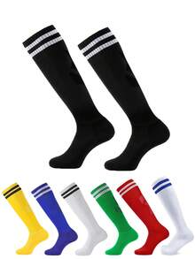 1 Pair Striped Football/Soccer Socks For Teens & Kids Aged 11-18, Girls Knee-High, Boys Over-The-Knee Sports Socks