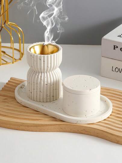 1 Set Striped Design Incense Burner, Incense Holder & Tray. Suitable For Decoration, Aromatherapy In Living Room, Bedroom, Office, Party, Tea Ceremony. Refreshes Air, Ideal Gift For Holidays, Birthdays, Women