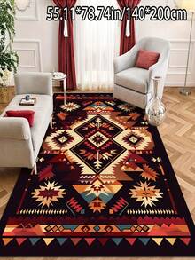 1 pieza Alfombra de terciopelo de cristal súper suave, Estera de estilo vintage bohemio - Suave, antideslizante, almohadilla de poliéster lavable a máquina con patrón geométrico colorido - Multicolor 3 - Ver 24