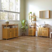 HOMCOM Bathroom Cabinet With 3 Open Bamboo Shelves, 36x33x140cm Natural Toilet Cabinet For Optimal Storage - 1 - 查看 4