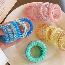 6pcs/Pack Of Telephone Wire Hair Rings, Candy Collection Sweet Gradient Color Telephone Coils, High Elasticity And Versatile Women's Headband Hair Accessories, Multiple Styles To Choose From, Without Damaging The Hair Rings.