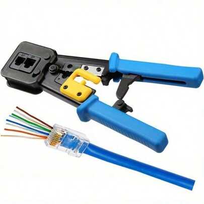 Crimping Tool Ethernet Crimper Cat6 Cat5 Cat5e RJ45 Pass Through Connectors R11/RJ12 Regular Ends With 50Pcs Connectors 50Pcs Covers Mini Wire Stripper