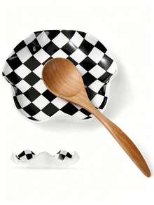 2 Stück Keramik Löffelablage, blumenförmiger Suppenlöffelhalter, kleine Tellerschale, Schachbrett- & Wolkenmuster Keramikteller, Dessert-/Salat-/Frühstücksteller, elegante Schmuck- & Kosmetikaufbewahrungsschale, geeignet als Fotografie-Requisite