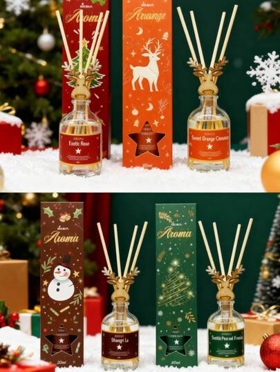 1pc Christmas Flameless Perfume Oil Diffuser Set,For Home,Long Lasting Fragrance,Suitable For Bedroom,Home Scents,Bathroom,Luxury Home Decor,Living Room,Etc,Aromatherapy,Air Freshener,Diffuser,Gift,Home Decor(Aromatherapy Sticks Are Random In Quantity)