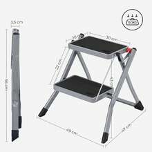 2 Step Ladder Folding Step Stool 20 Cm Width Non Rubber With Handle 150 Kg Load Steel Grey And Black - Grey - View 6