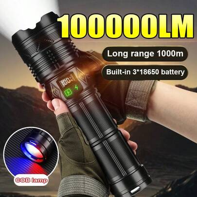 2025 30W Super High Power Flashlight Strong Light Long Shot 1km Tactical Torch USB Rechargeable LED Flashlights 9 Mode Outdoor Hunting Light