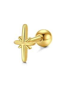 TOKRING 1pc Earrings Studs Thread Ear Studs Stainless Steel Cartilage Helix Earring Stud For Women, Flower Star Shaped 16G Gold Ear Piercing Jewelry - Ear Stud - View 3