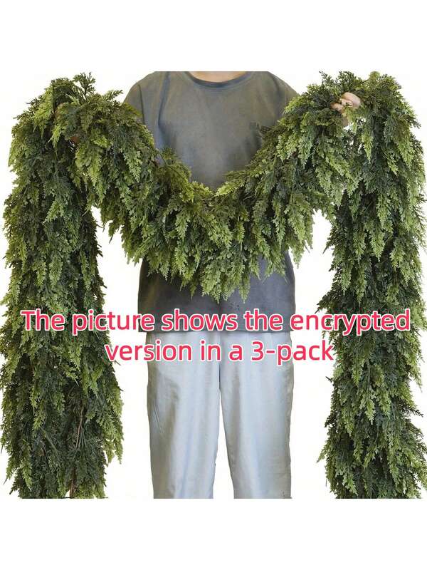 Guirnalda artificial de 180 cm de largo de enredadera densa de Navidad, enredadera de Norfolk falsa, corona de Navidad de cedro, decoración de guirnalda de ratán navideño, para decoración de chimeneas, mesas de comedor y porches, decoraciones interiores y exteriores, decoraciones navideñas rústicas para el hogar, para Navidad, Pascua, fiestas de bodas, Acción de Gracias, decoración de habitaciones