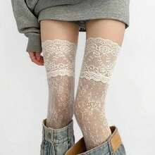 Lace Stockings.Delicate Pattern, Delicate Lace - White - View 5