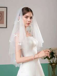 1 Piece Of Pearl-Style Bridal Veil Hair Comb, Long Style, 85cm In Length, Elegant Style
