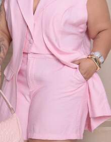 Women's Premium Plus Size Double Vest And Short Set - Rosa Claro - View 2