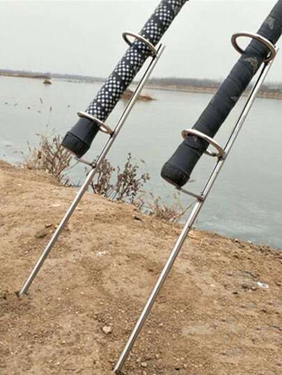 Heavy Duty Metal Fishing Rod Holder With Dual Ring Ground Anchors - Stable Outdoor Fishing Gear For Lake, River Bank And Beach Use, Fishing Equipment, Lakeside Stability, Durable Construction