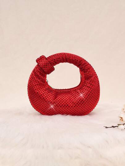 1pc Sparkling Moon Shaped Clutch Bag, Rhinestone Embellished Party Purse, Elegant Beaded Handbag, Glitter Bag, Suitable As Gift For Women