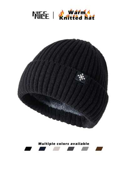 1 pièce Bonnet tricoté à motif flocon de neige pour homme, chapeau d'hiver chaud doublé de polaire, bonnet unisexe style Y2K, casquette coupe-vent pour l'extérieur, cadeau idéal pour les amis et la famille