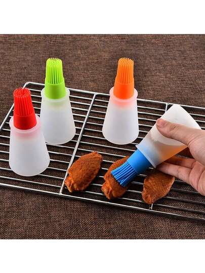 1 st silikonoljeborste med lock, silikonoljeflaska, värmebeständig för utomhusgrillning, bakning, kökspannkaksborste, bakoljeborste, grillpensel och oljeflaskborste