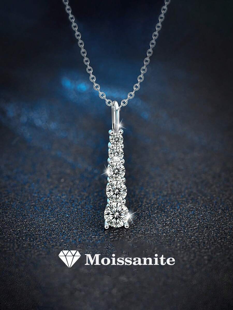 1pc Minimalist 925 Sterling Silver 0.7 Carat Moissanite Necklace, Suitable For Women's Daily Wear, Party, Commute, Valentine's Day, Christmas, Mother's Day Jewelry Gift - XL0035M - View 1