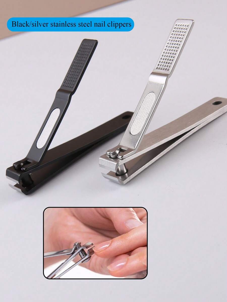 1pc Stainless Steel Straight Nail Clipper With Nail File, Suitable For Men And Women