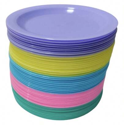 Plato Pastelero Set 50 Piezas 5 Colores Surtidos De Plastico Cumpleaños Fiestas con Pastel Reutilizables