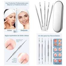 Kit Removedor de Espinillas y Puntos Negros, Extractor de Acn con Estuche Metlico, 5 Herramientas para Eliminar Puntos Negros - plateado - Ver 1