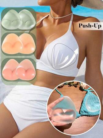 1/2 对硅胶胸垫、丰胸垫、硅胶可爱胸罩插入物、泳衣垫、胸罩增强、可重复使用的软胸罩杯，用于增强胸罩、泳装、比基尼的胸部提升，帮助提升和增强胸部，可洗硅胶材料，用于晚礼服和派对穿着的胸罩配件