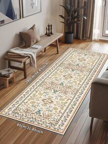 1pc Beige Rugs,Floral Style,Runner Rug,Faux Cashmere Jelly Base 1000g/M² Washable And Machine Washable,Home Decor, Living Room,Kitchens,Passage, Bedroom, Dining Room, Office, All Seasons - Beige - View 16