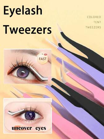 睫毛镊子 - 2 件不锈钢睫毛延长镊子 | 直尖和弯尖假睫毛应用工具高品质睫毛镊子、睫毛延长工具、美甲工具，适合个人使用和专业美容师/美甲师、化妆、便宜、房间装饰、梳妆台、旅行、卧室、化妆配件、镊子