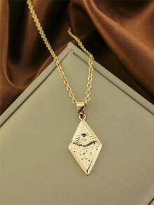 1pc Retro Geometric Personalized Pendant Necklace With Diamond-Shaped Embossed Sun And Moon Pendant For Women