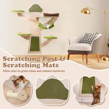 Wall-Mounted Cat Tower W/ Bed Hammock Sisal Scratching Post & Mats Cushions - 綠色和棕色 - 查看 7