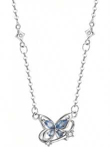 TREE NEST Collar Colgante de Mariposa, Collar de Circonita Mariposa Cristal Azul,Ajustable, Collares de Joyería para Mujeres, Regalos de Joyería de Boda de Aniversario 20174 - 1 - Ver 8