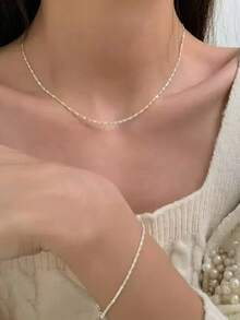 1 pieza Pulsera minimalista de acero inoxidable con cadena plana en forma de cruz, joyería para mujer