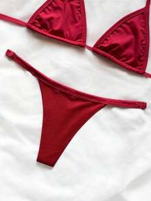 Women's Summer Triangle Bikini With Side Adjustment - Red - View 3