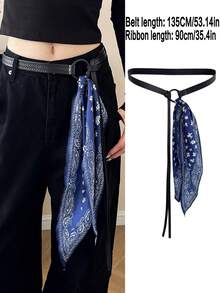 1 Set Sciarpa con motivo paisley + Cintura decorativa/Cintura vita, adatto per abbinare a jeans, abbigliamento scolastico autunnale, stile coreano, abbigliamento da cowgirl per donna, vestiti in stile Y2K, abbigliamento autunnale per donna - Multicolore - Visualizzare 14