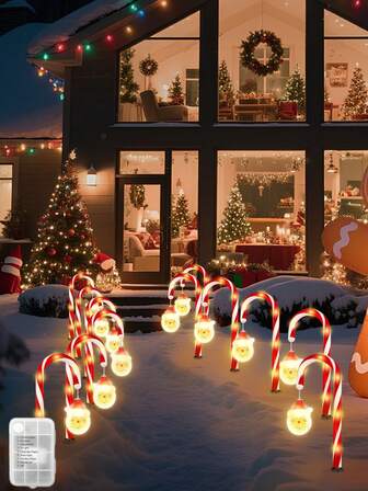 1 套 4 件太阳能圣诞老人手杖灯 LED 节日装饰灯柱，带圣诞老人，暖光节日灯，适合圣诞节和花园庆祝活动，庭院太阳能灯（无需电池）