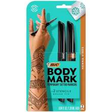 BIC BodyMark Temporary Tattoo Markers For Skin, Henna Vibes, Flexible Brush Tip, 2-Count Pack Of Assorted Colors, Skin-*, Cosmetic Quality(Default) - Type1 - View 2