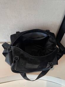 1pc Black Suede Tote Bag, Fashion Large Capacity Handbag, Casual Versatile Shoulder Bag, Crossbody Bag, Travel Gym Fitness Bag, Vintage College Style Backpack, Outdoor Camping Storage Bag Travel Bag Luggage Bag For Travel For Business For Vacation Holiday Portable Multifunction Travel Duffel Bag Unisex Weekender Bags - Black - View 10