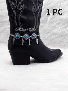 Women's Bohemian Western Boot Chain - Accessory With Turquoise Beads And Tassel Pendants, Ideal For Festivals And Cowboy Boots